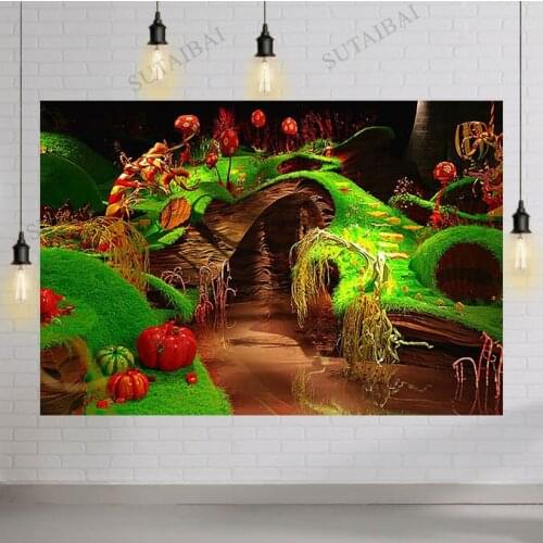 7x5FT Willy Wonka Chocolate Factory Green Grass Steps Bridge River Custom Photo Studio Background Backdrop Vinyl 220cm X 150cm