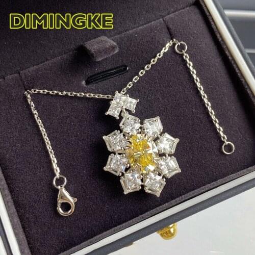 DIMINGKE 10*12 Yellow High Carbon Diamond Flower Silver Necklace 100%-S925 Silver Jewelry Wedding Party Woman Birthday Gift
