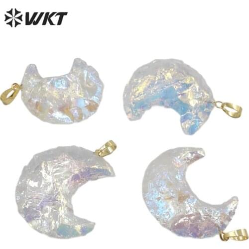 WT-P1541 amazing natural raw crys tal quartz with Aura plated pendant cute crescent pendant random size stone beautiful pendant