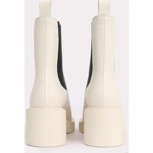 MUMANI Woman‘s Chelsea Boots Square Heel Genuine Leather White Modern Boots Martin Boots Slip On High Heel Platform ANKLE Boots