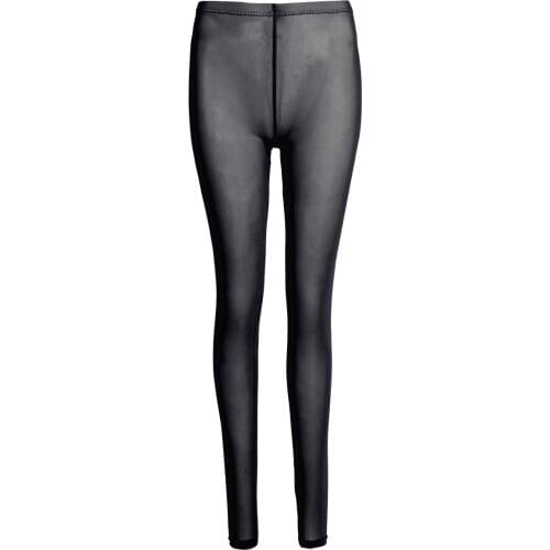 Women High Waist See-through Leggings Solid Color Stretchy Pencil Pants Slim Fit Tights Trousers Lingerie Costume for Nightclub