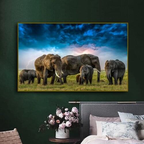Animal Art Elephant Grassland Canvas Painting Wall Art Posters Prints Wall Pictures for Living Room Home Wall Cuadros Decor