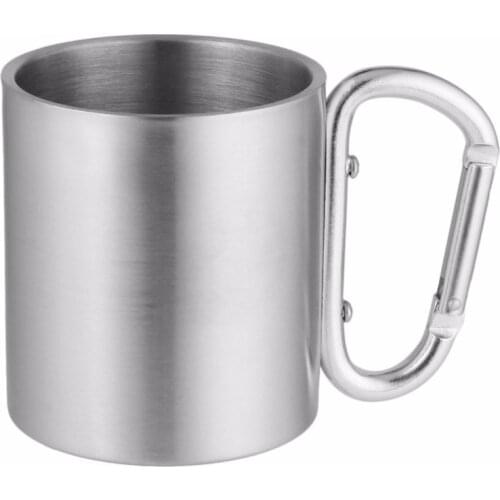 1PC 180ML Portable Stainless Steel Camping Cup Traveling Mug Aluminium Carabiner Hook Handle Tea Coffee Beer Cup Outdoor Hiking