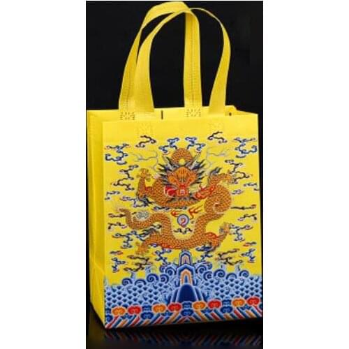 10pcs Portable Food Packaging Takeaway Bags Non Woven Fabric Yellow Reusable Chinese Food Package Gift Bag