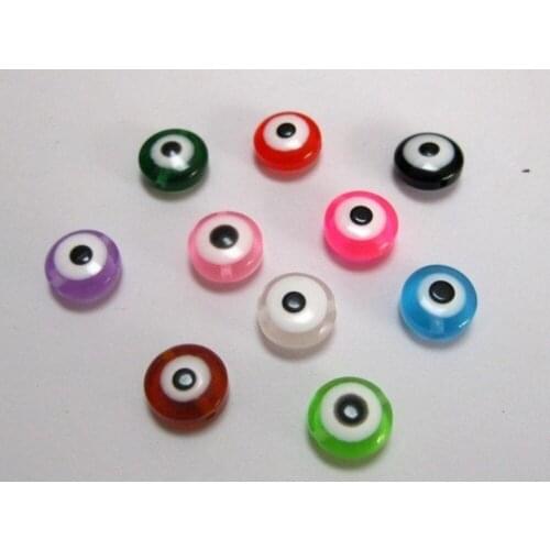100 Mixed Colour Acrylic Kabbalah Evil Eye Coin Beads 11X5mm
