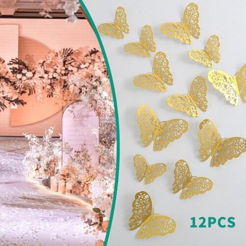 12pcs/set Hollow 3D Butterfly Wall Stickers for Wedding Decorations Living Room Window Home Gold Silver Butterflies Decor Decals