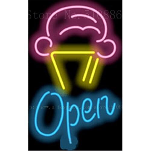 17*14" Ice Cream Cone with Open NEON SIGN REAL GLASS BEER BAR PUB LIGHT SIGNS store display Restaurant Shop Advertising Lights