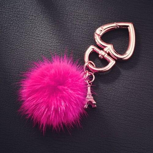 4cm Water mink fur ball heart key chain fur Charm car key ring love plush pendant keychain party gift Jewelry