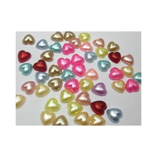 500 Mixed Color Heart Half Pearl Bead 8X8mm Flat Back Scrapbook Craft