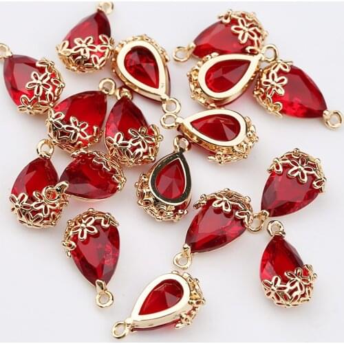 8x14mm Water Drop Shape Zircon Crystal Pendants Plum Copper Plated Shining Charms Jewelry For DIY Earrings Necklace Findings