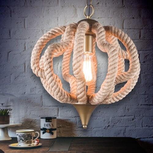 American country Cafe Pendant Lights creative art RETRO iron lantern rope ball bar restaurant Pendant Lamps ZA