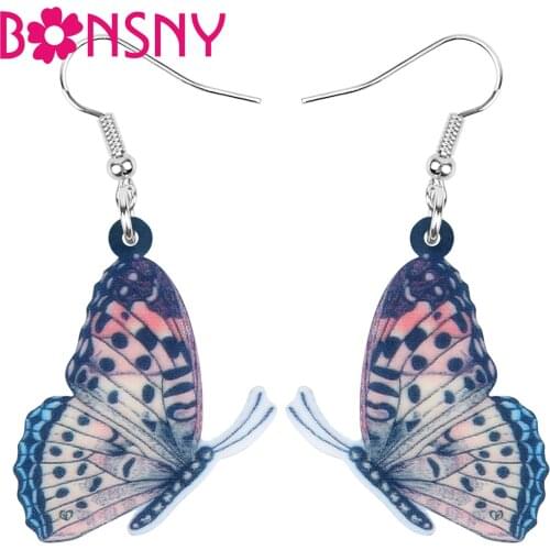 Bonsny Acrylic Spot Brush-footed Butterfly Earrings Insect Animal Dangle Drop For Women Girls Novelty Spring Summer Gift Jewelry