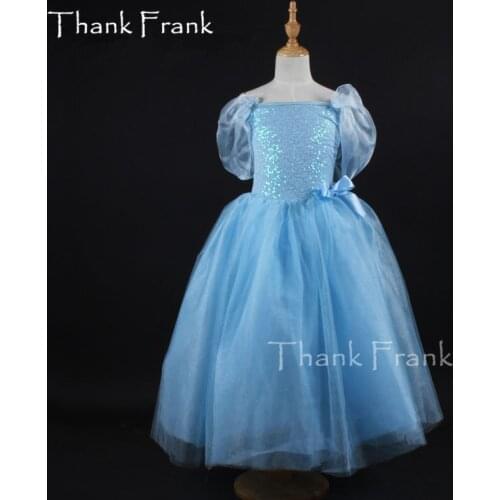 Thank Frank Cinderella Princess Long Ballet Dress Girls Adult Sequin Bow Dance Costume C362