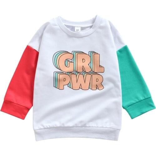 2021 1-6Y Casual Kids Baby Girls Sweatshirt GRL PWR Letter Print Patch Long Sleeve O Neck Cotton Pullover Spring Autumn Top