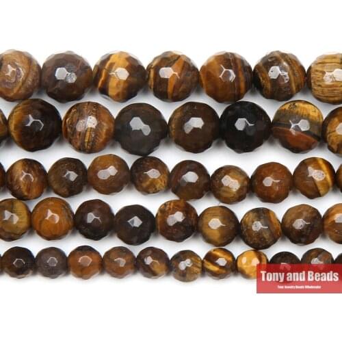 Natural Stone Faceted Brown Gold Tiger Eye Agates Round Beads 15" Strand 4 6 8 10 12 14MM Pick Size SAB15