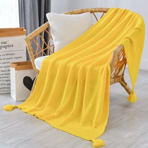 Home Textile Fashion Cape Knitted Blanket Thread Blanket with Tassel Solid Beige Grey Coffee Throw Blanket for Bed Sofa