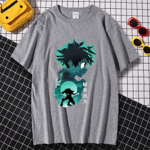 Breathable Loose Mens Tee Shirt Large Size Tshirts Japanese Anime My Hero Academia Printing Clothing Short Sleeve T-shirts Mens