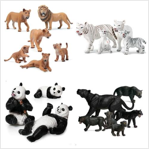 Simulation Wild Animal Family Action Figures Tiger Lion Gorilla Panda Hard Plastic Solid Model Small Animal Figure Toys For Kids