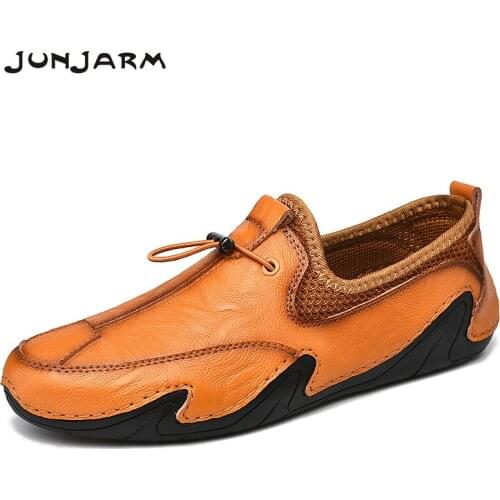 JUNJARM Spring New Men Loafers Outdoor Breathable Slip-On Male Casual Footwear High Quality Flats Leather Sneakers Big Size38-46