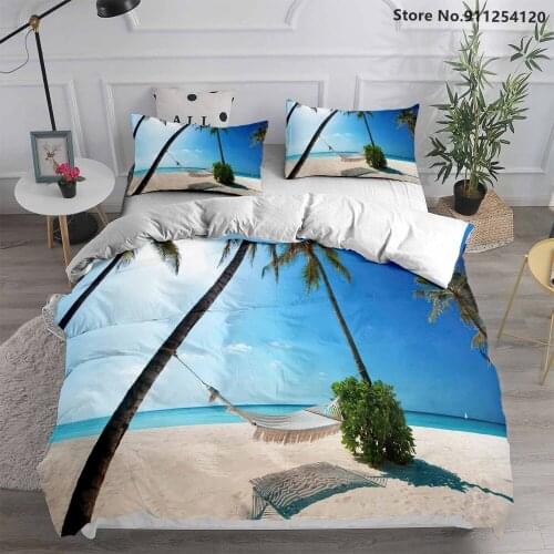 Seaside Resort Bedding Sets 2/3 Piece Coconut Beach Duvet Cover Sets Sea Landscape 3D Print Quilt Cover Queen King Size Bedding