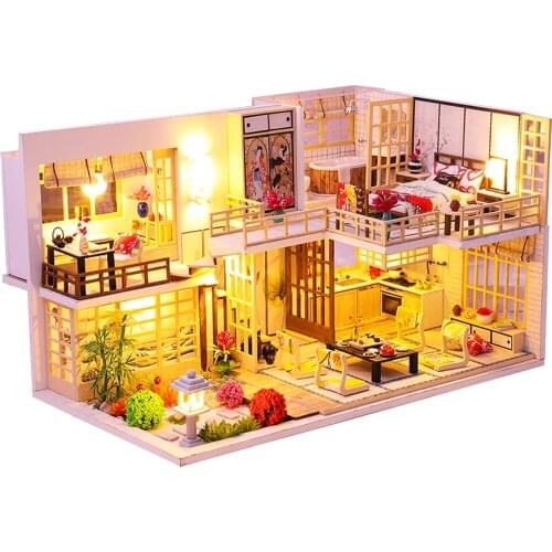 Doll House Furniture Wooden Miniature DIY Kit with Dust Cover Music Box Assemble Crafts Toy Best Birthday Gift For Children Girl