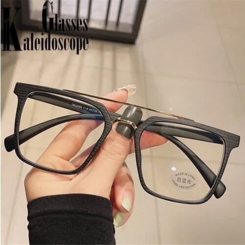Square Anti Blue Light Eyeglasses Frames Women TR90 Wood Grain Vintage Glasses Frame Men Optical Clear Prescription Spectacle