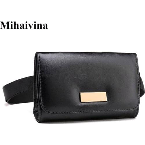Mihaivina Genuine Leather Belt Bag Luxury Waist Bag Waterproof Black Fanny Pack For Women Waist Pack Purse Case Fanny Packs