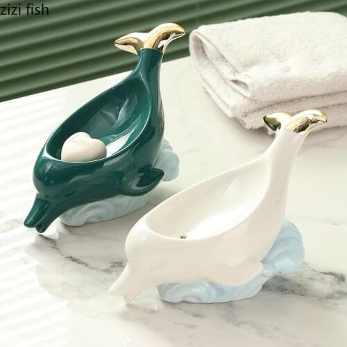 Lovely Dolphin Soap Dishes Dispenser Soap Box Ceramic Bath Supplies Drain Rack Creativity Soap Holder Bathroom Accessories