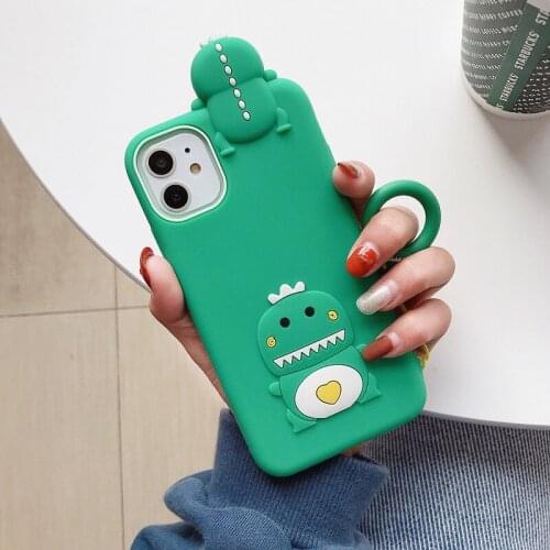 Cute Cartoon Dinosaur Phone Case With Finger Ring For IPhone 11 Pro XS MAX XR 67 8P With Stand For New Iphone SE 2020 Back Cover