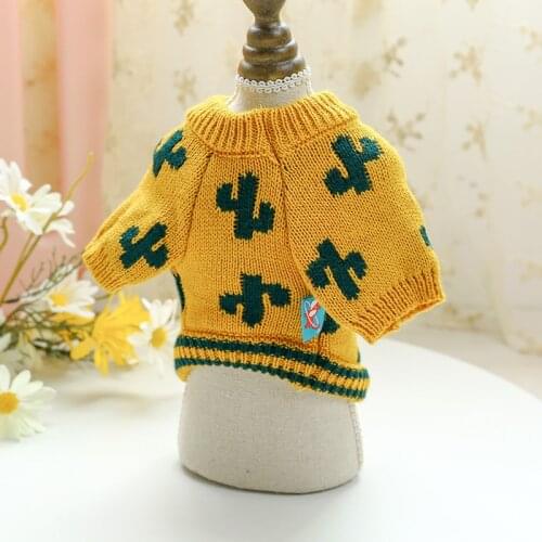 Cute Cactus Dog Sweater Fashion Sweety Yellow Pet Knitwear Warm Soft Puppy Costume For Chihuahua Teddy Autumn Winter Dog Clothes