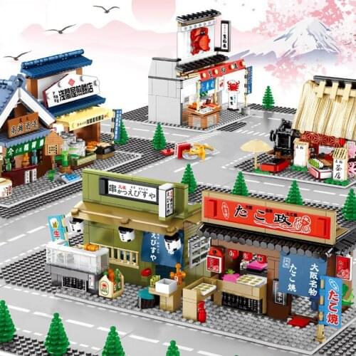 Mini City Street Building Blocks Japanese Food Takoyaki Tempura Bricks Toys Figures Dolls Bricks for Childrens Birthday Gifts