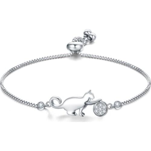 Trendy Cubic Zirconia crystal Cat and Ball charm Bracelets for Women Fashion korean Jewelry gift