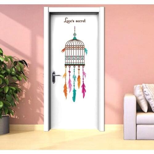 Colourful Bird Cage And Feathers Wall Stickers For Bedroom Living Room Door Decoration Diy Pvc Wall Mural Art Home Decals