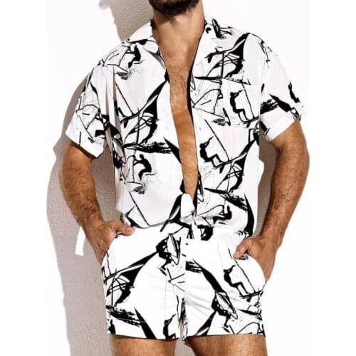 Summer Men Rompers Shorts Streetwear Printing Short Sleeve Beach Hawaiian Playsuit Button Casual Men Jumpsuits 2021 New-Arrived