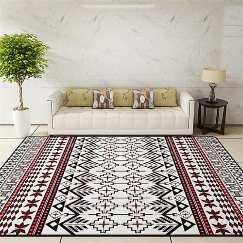 National Style Parlor Living Room Decorative Carpet Floor Door Yoga Mat Pad Bathroom Area Rug Red Black Ethnic Striped Floral