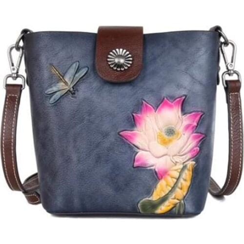 2020 New Real Cowhide Vintage Embossed shoulder messenger bag high quality handbag luxury female bag designer female bag