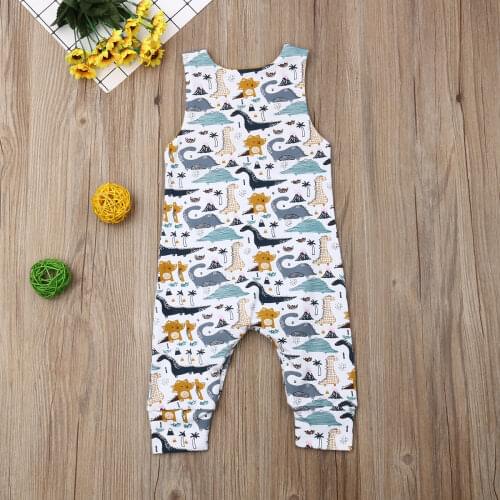 New Summer 0-24M Baby Girl Clothes Boy Sleeveless Dinosaur Print Romper Girls Jumpsuit Kids One-Piece Outfit Newborn Playsuit