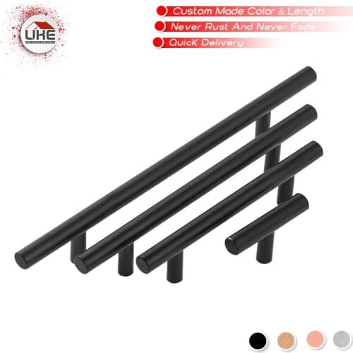 Black T Bar 12mm Wardrobe Handles Kitchen Cupboard Door Handles 50mm-320mm Aluminum Solid Gold Cabinet Handles Pink Furniture