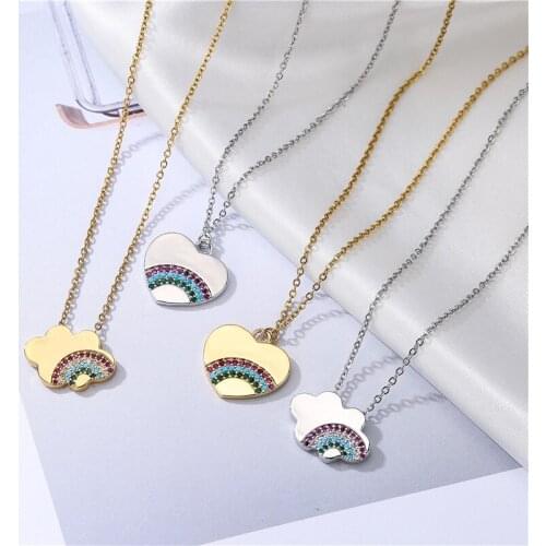 HECHENG，Rainbow Heart Cloud Shape Women Necklace Handmade Cubic Zzirconia Necklace Fashion Jewelry Wholesale