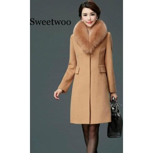 Women Fur Collar Coat outerwear winter clothing fashion thick warm woolen blends female elegant woolen coat for women