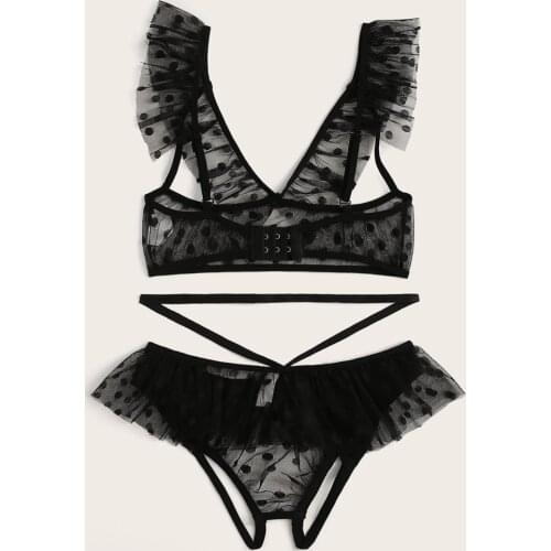 Porn Erotic Costumes Plus Size Sexy Lingerie Transparent Lace Temptation Hollow Out Bra Crotchless G-String Womens Underwear