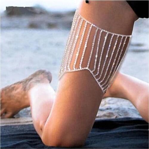 Luxury fashion all Rhinestone tassel sexy leg chain summer bikini beach suit womens thigh chain accessories leg chain