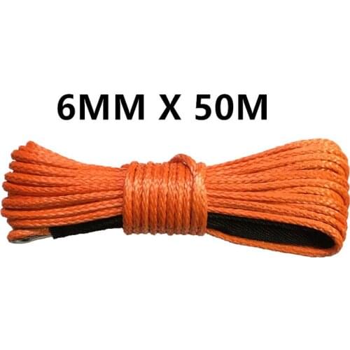 6mm x 50m Best Quality synthetic winch lines uhmwpe cable plasma rope with sheath car accessories free shipping
