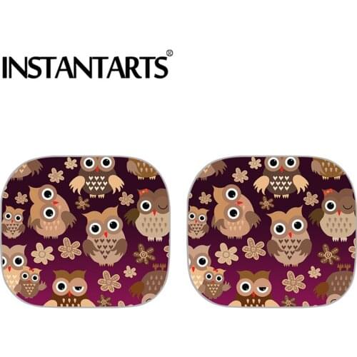 INSTANTARTS Cute Bird Owl Printed 2pcs/Set Windshield Sun Shade for Car Car Accessories Car Sun Shade for Side Window for Kids