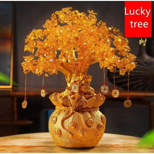 4 SIZE RESIN CITRINE FENG SHUI MONEY TREE LUCKY TREE HOME DECORATION ORNAMENTS FESTIVAL HOLIDAY GIFTS BRING WEALTH
