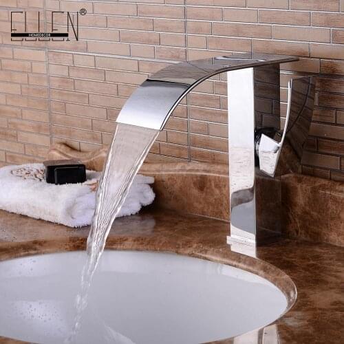 Vidric Waterfall Bathroom Sink Faucet Water Tap Mixer Cold and Hot Single Handle Solid Copper Chrome Finished Bath Mixers Square