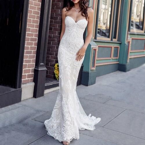 Vintage Mermaid Wedding Dress 2020 with Unique Lace Appliques Bridal Dress Court Train Elegant Wedding Gowns