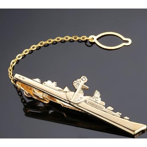 High-end brand tie clip mens suit shirt tie pin accessories gold warship model necktie clip fashion design style