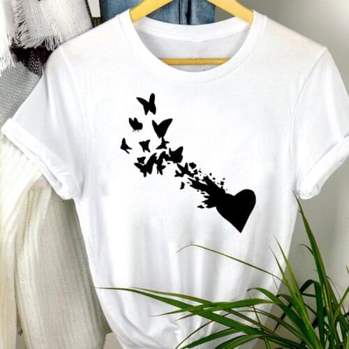 Women Clothes Love Heart 2021 Lovely 90s Cartoon Print Mujer Camisetas Regular Tee Top Tshirt Female Graphic T-shirt