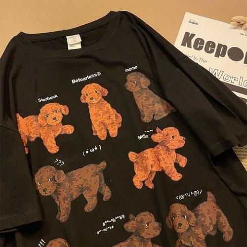 HIP HOP Vintage KAWAII Dogs Animal Cartoon Print T Shirts 2021 Summer Short Sleeve Tops Women Fashion Streetwear Teens Clothes